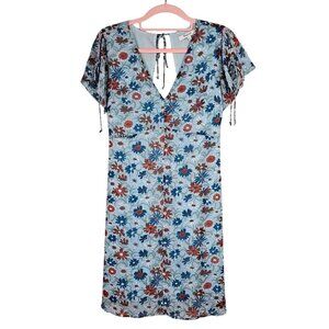 MADEWELL Open Back Dress WILDFLOWER GARDEN BLUE FLORAL size 0 XS Feminine Short